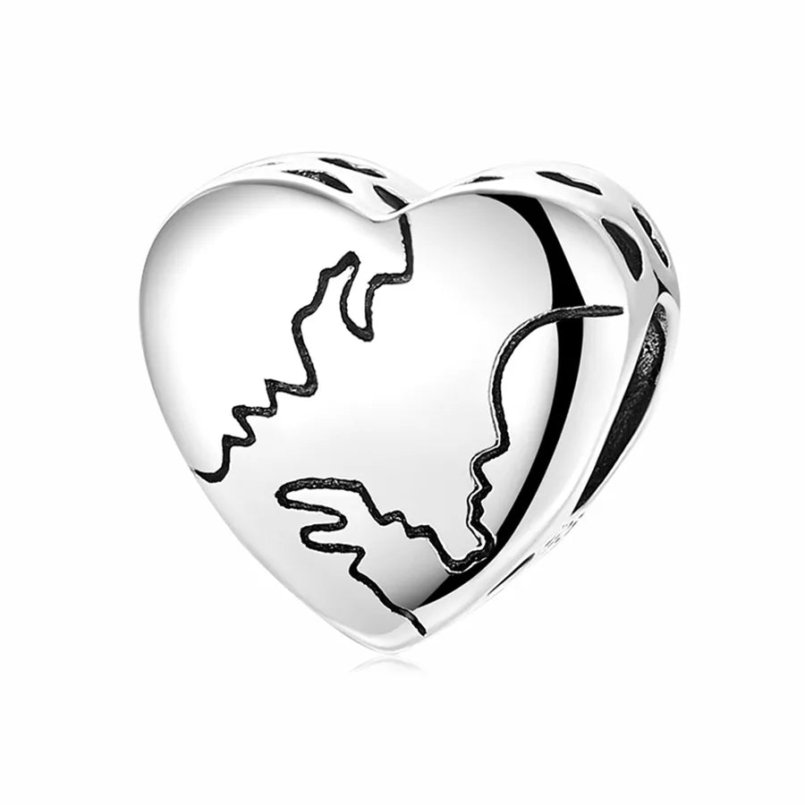 1 Piece 925 Sterling Silver Zircon Letter Heart Shape Crown Jewelry Accessories