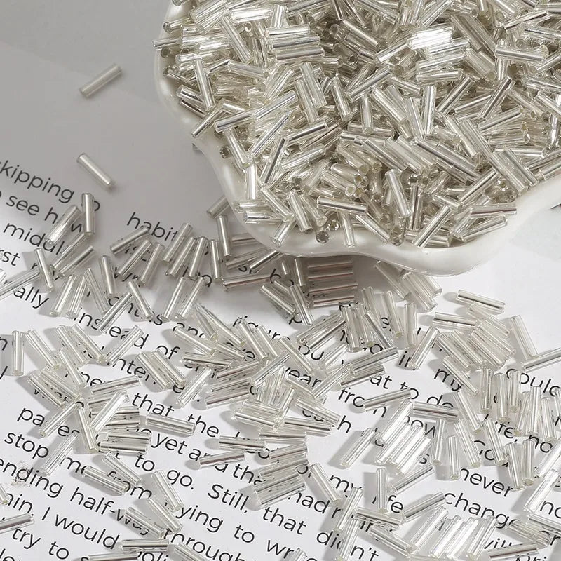 2*7mm filled silver tube beads glass rice beads handmade diy jewelry accessories necklace clothing hand sewn beads material