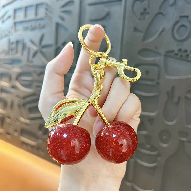 Fashionable Cherry Shiny Dust Keychain Bag Charm Car Keychain Toy Grabber Cute Resin Gift For Christmas Valentine's Day Wedding Graduation Birthday