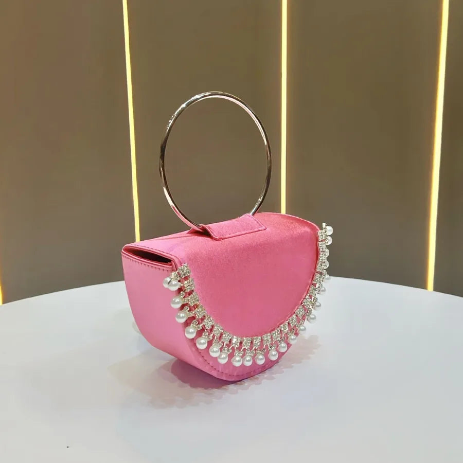 New Women's Round Ring Clutch Bag Rhinestone Evening Handbag Small Red Book Handbag Water Diamond Bags Fashion Elements
