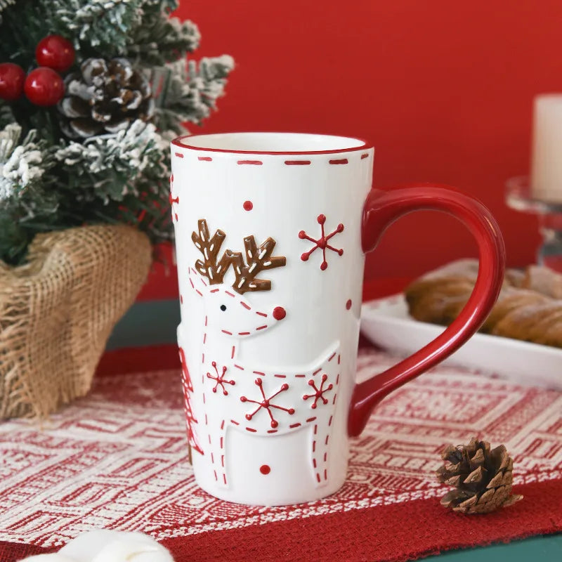 Nordic Santa Claus Ceramic Cup Office Home Water Cup Mugs Dining Breakfast High Cup Soup Cup Engraving Design Christmas Theme