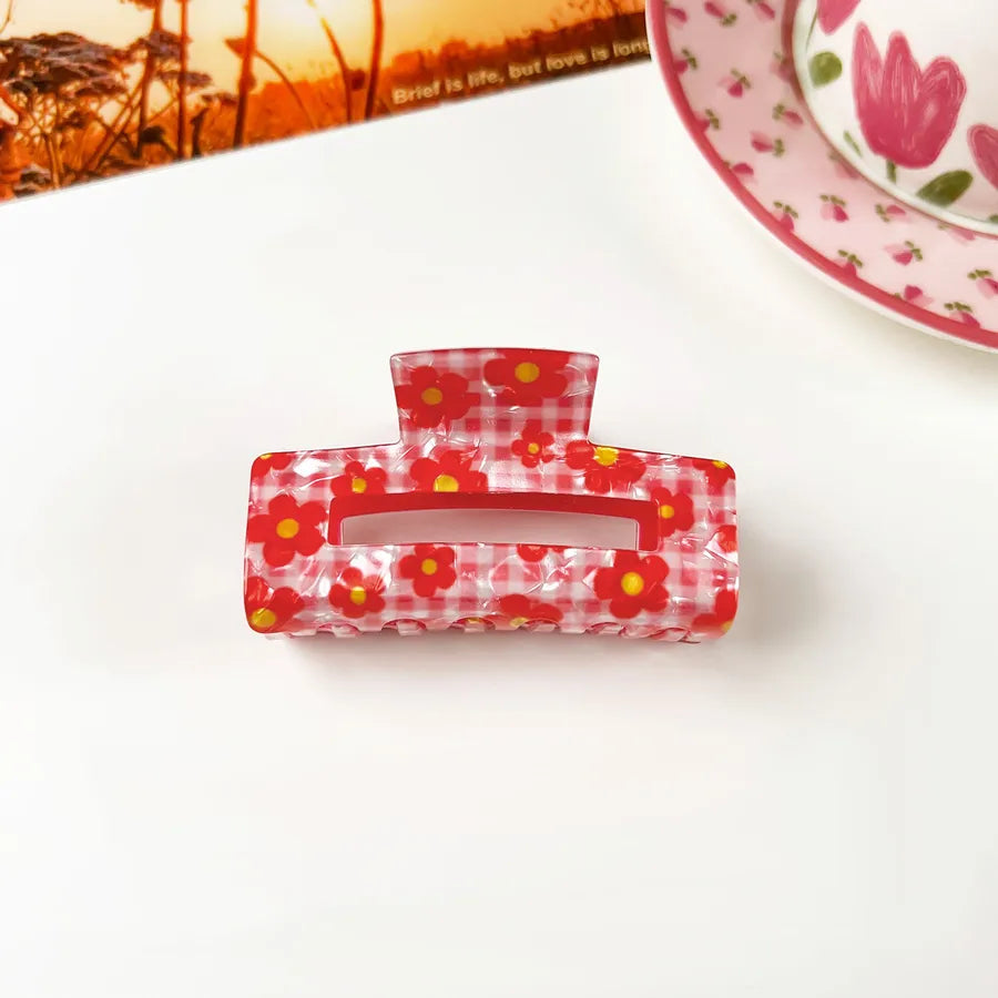 Retro PVC Floral Print Hair Claw New Elegance High-End Feeling Bun Shark Clip Small Flower Hair Clip Hair Accessories