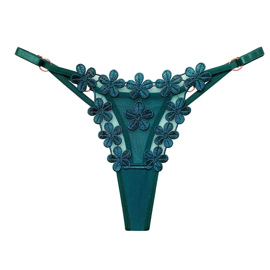 flower embroidered mesh breathable adjustable thin band g-string