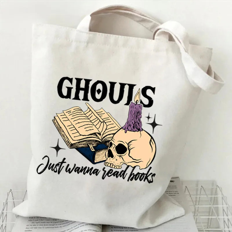 Halloween Printed Canvas Bag Single Shoulder Foldable Handbag Shopping Bag Large Size Square Shape Tote Bag With Double Strap