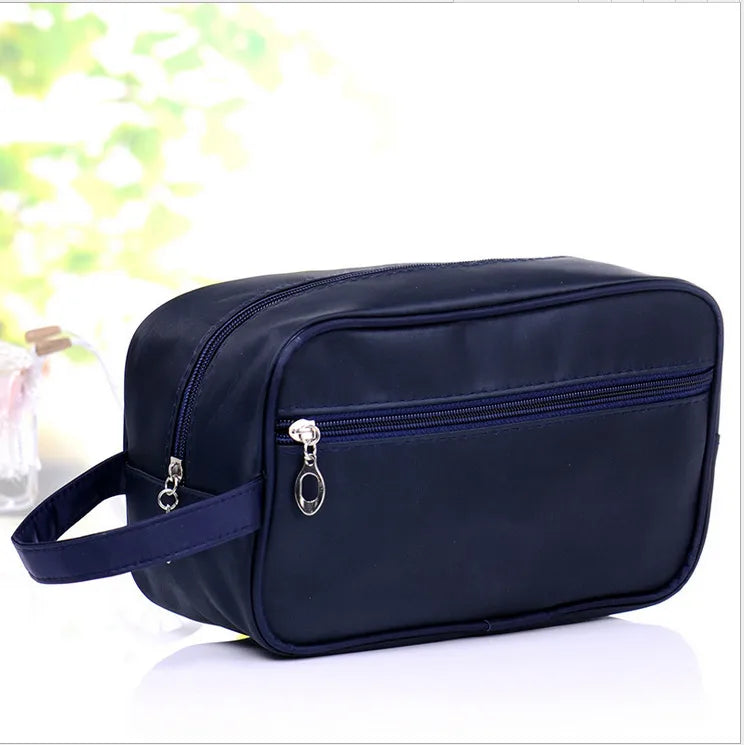 casual solid color pu leather nylon storage bag makeup bags