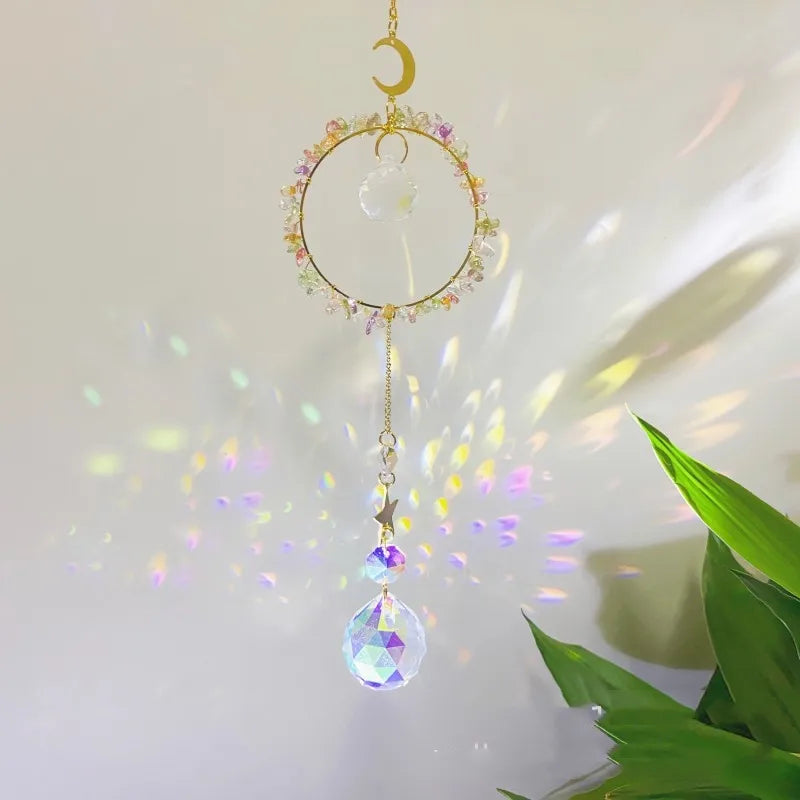 Romantic Circle Star K9 Crystal Natural Crystal Metal Dreamcatcher Wall Art