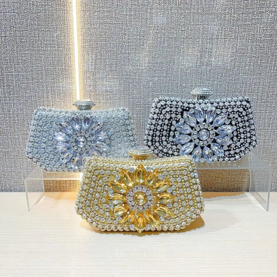 New Fashion Diamond Embedded Handbag Shoulder Crossbody Party Ball Evening Bag Polyester Box Shape Sparkling Shiny Element