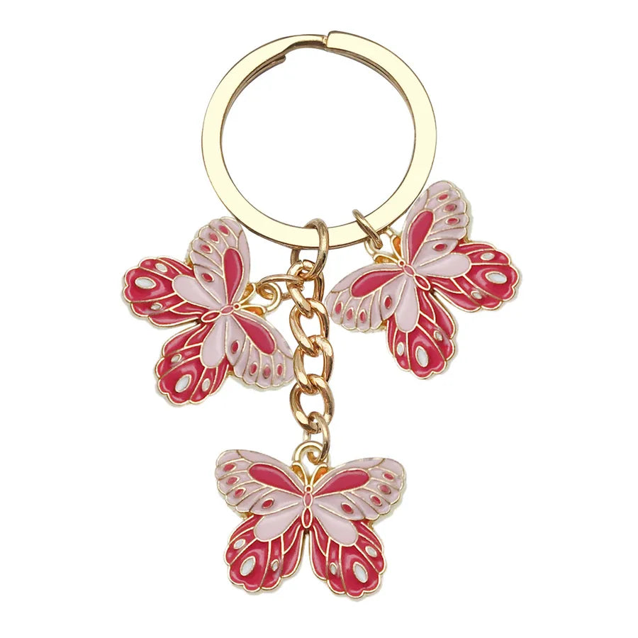 Cute Sweet Heart Shape Butterfly Alloy Enamel Bag Pendant Keychain