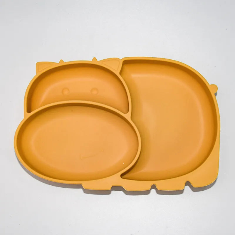 special baby cartoon plate suction cup silicone cattle grid plate special plate for eating baby food supplement plate