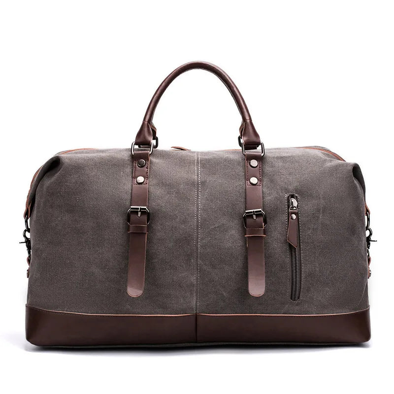 Canvas Travel Bag Men's Imitation Leather PU Outdoor Luggage Travel Fitness Photography Bag Large Capacity Handbag