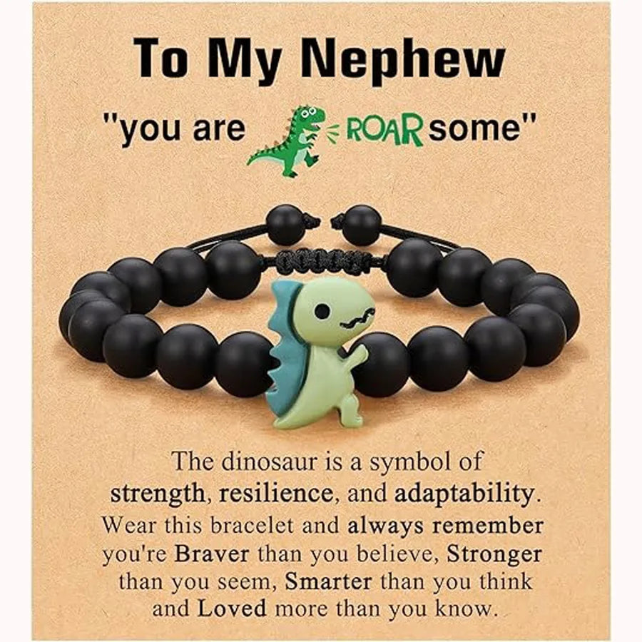 Fashionable Natural Stone Dinosaur Beads Bracelet For Back-To-School Graduation Birthday Gifts For Son Grandson Nephew Brother