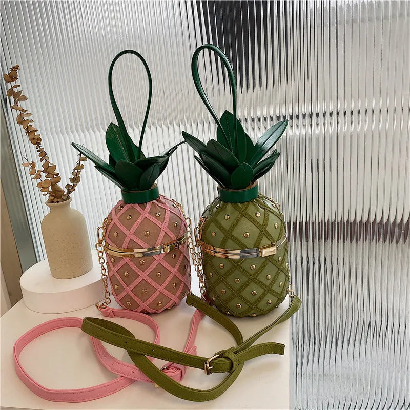 bag women's personalized pineapple bag  spring new single shoulder chain messenger bag Qimi clip bucket bag