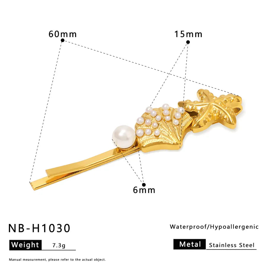Cute Artistic Women's Pentagram Flower Shell 304 Stainless Steel Artificial Pearls Pearl Hair Pins Hair Clip
