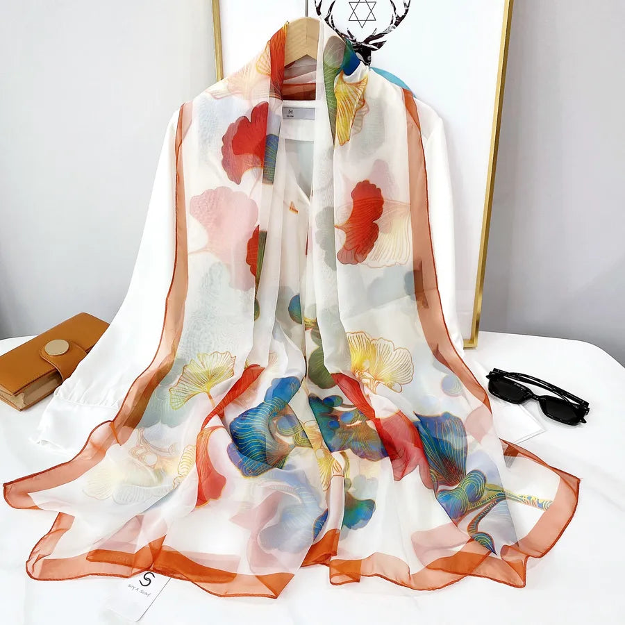 Women's Elegant Printing Polyester Chiffon Silk Scarf