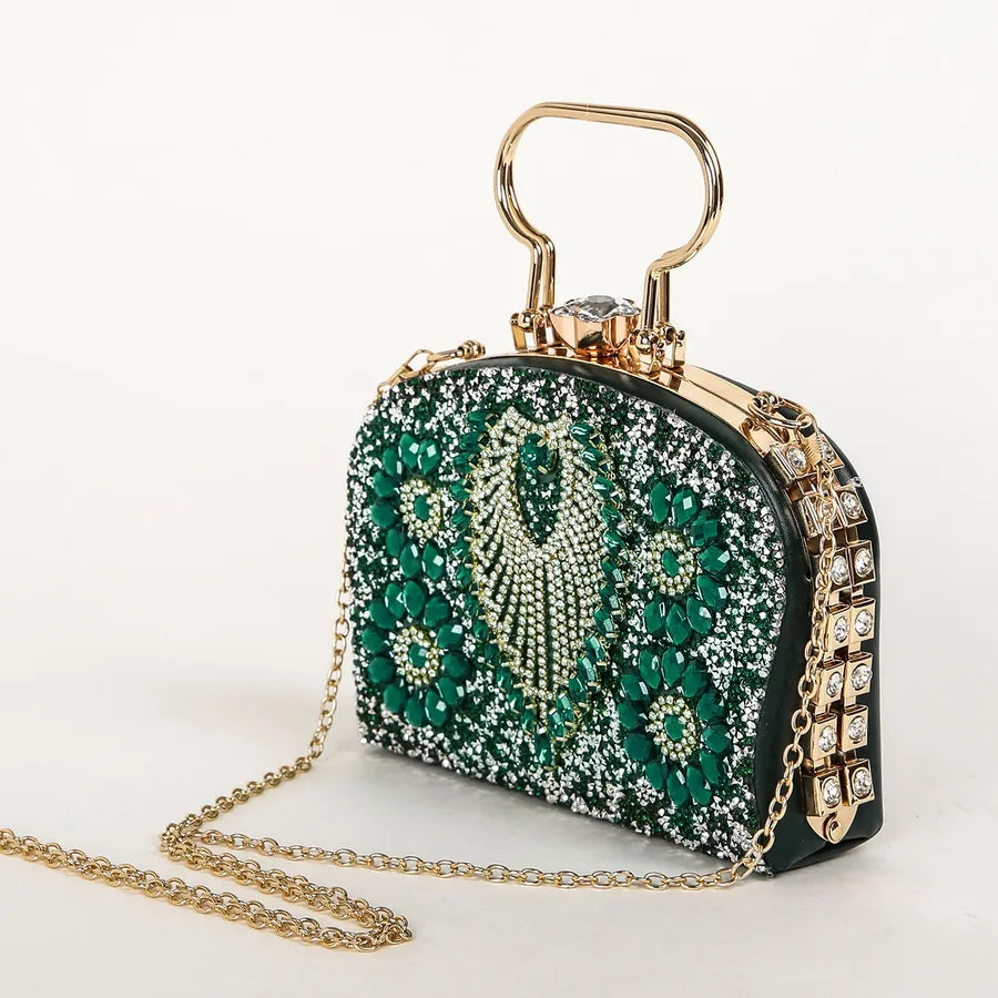 Green Alloy Geometric Square Evening Bags