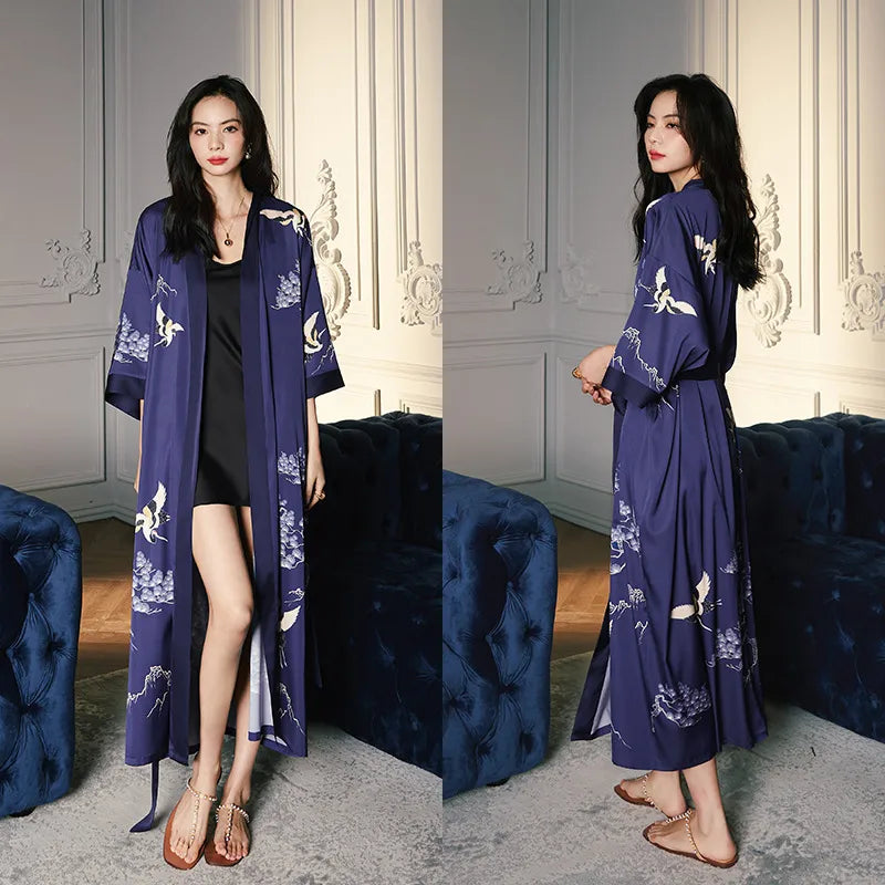 new satin chiffon ice silk light bathrobe multicolors