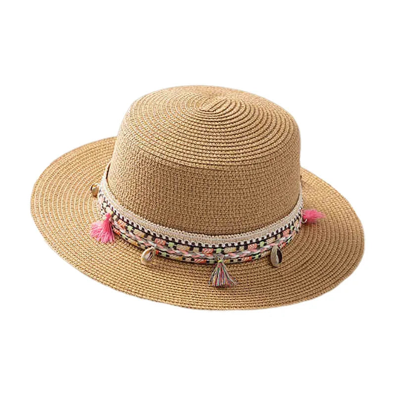 Women's Hawaiian Tropical Shell Flat Eaves Straw Hat