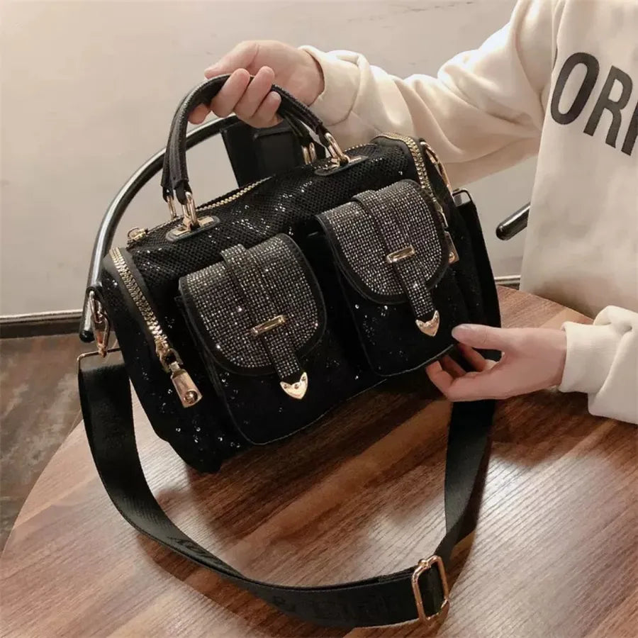 Women's Large Pu Leather Geometric Elegant Vintage Style Square Zipper Shoulder Bag