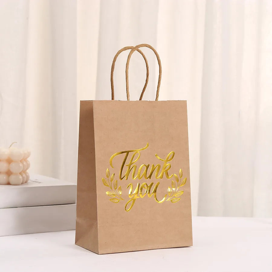 Party Kraft Paper Shopping Bag Holiday Packaging Bag Wholesale Bronzing Thanksgiving Paper Bag Printed Text Gift Bag
