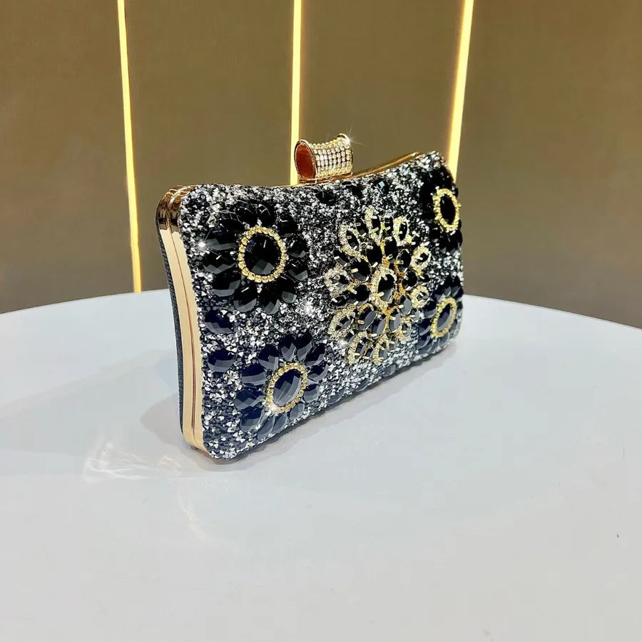 New Elegant Diamond Embedded Evening Bag Women's Handbag Single Shoulder Crossbody Bag Flag Dress Clutch Chain Handbag