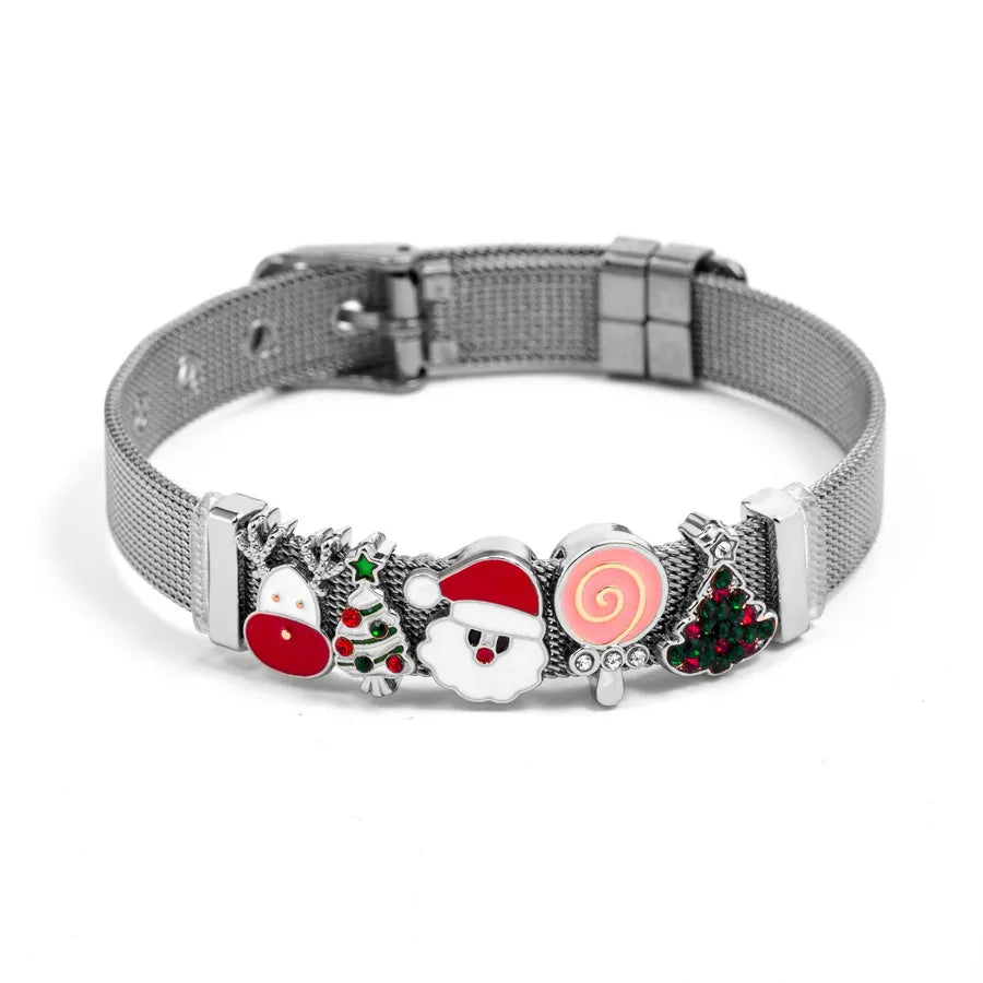 Adjustable Stainless Steel Christmas Santa Claus Beads Bracelet New Arrival Popular Christmas Gift Round and Elliptical Original Design Unisex