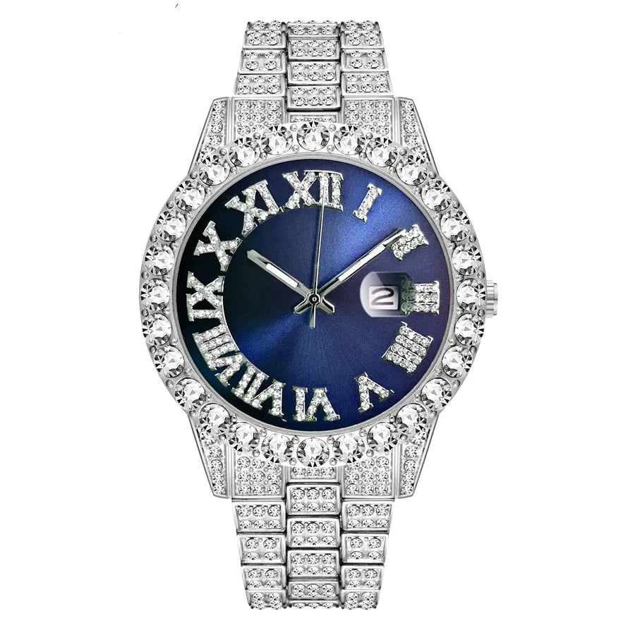 MISSFOX Watch  Explosions Men's Personalized Hip Hop Style  Water Ghost Roman Diamond Quartz Watch Men
