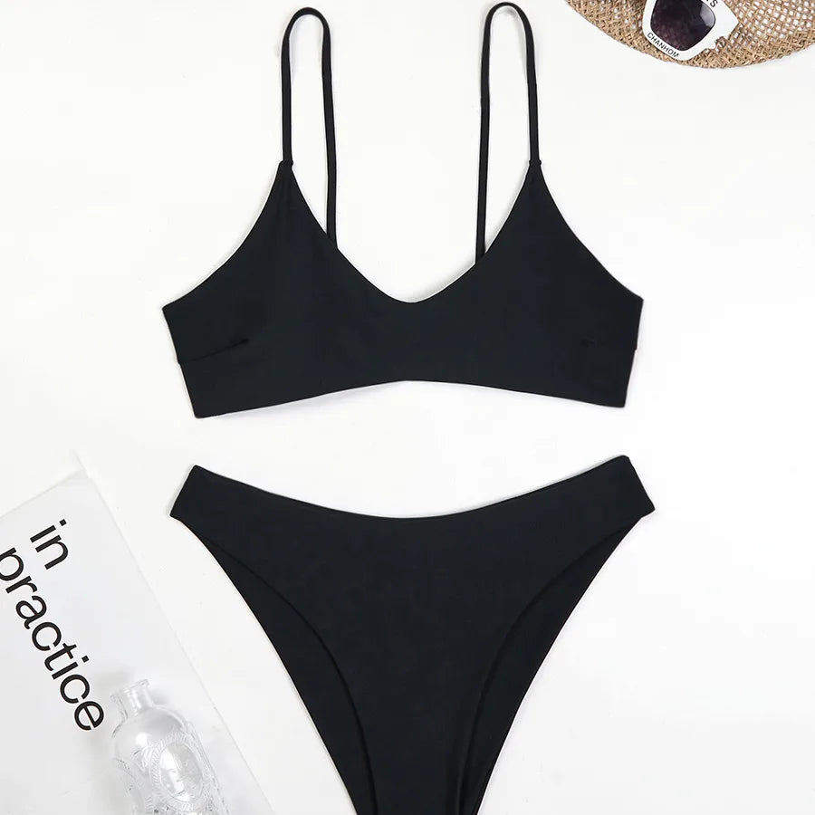 Women's Solid Color 2 Pieces Set Bikinis Swimwear