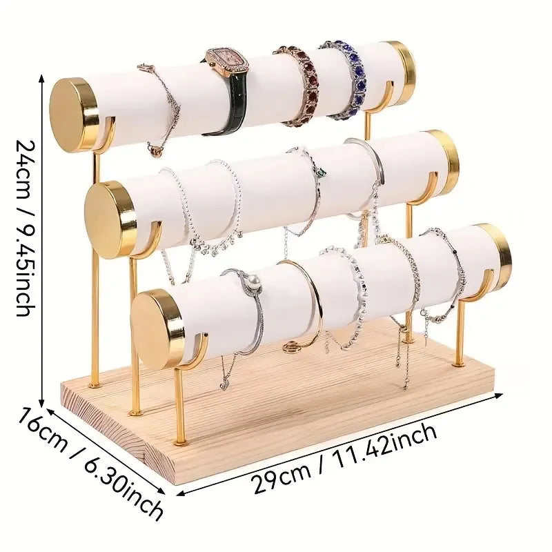 High-End Gold Jewelry Display Stand Bracelet Watch Storage Rack Elegant New Design Solid Wood Accessory Showcasing Holder