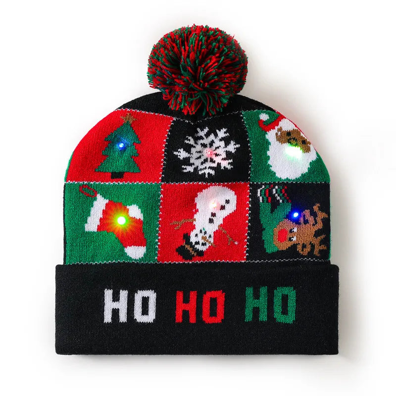 In Stock  Christmas Hat with Light Led Seven-Color Lights Adult Jacquard Hat Woolen Cap Men's and Women's Knitted Hat