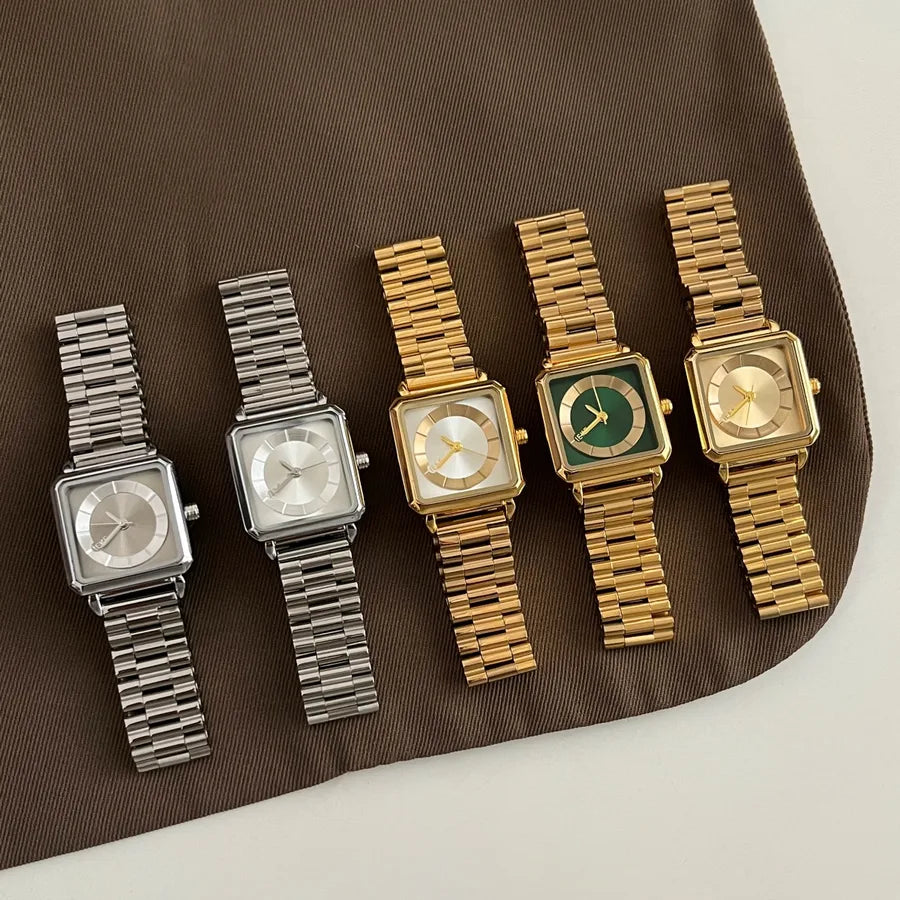 Elegant Luxurious Simple Style Square Rectangle Double Side Snaps Quartz Watch