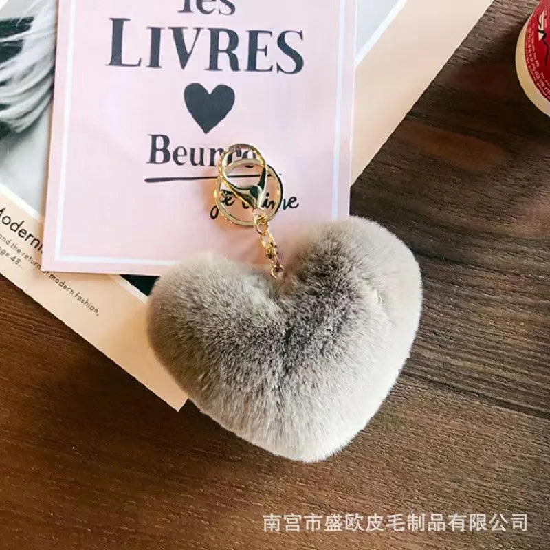 cute sweet solid color plush knitting keychain