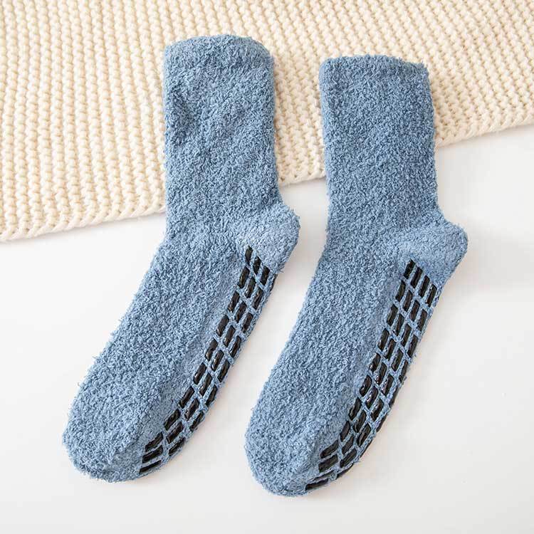Men's coral velvet socks autumn and winter plus velvet padded half velvet solid color dispensing socks warm tube socks do not drop Velvet