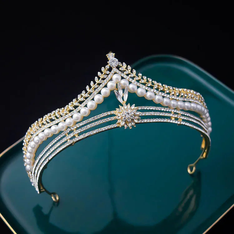 retro simple wedding headdress bridal crown pearl crown head accessories