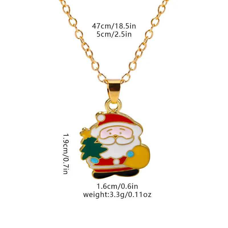 Christmas Elements Deer Santa Claus Alloy Pendant Necklace Christmas Socks Drop Oil Bell Pendant Best Friend Jewelry