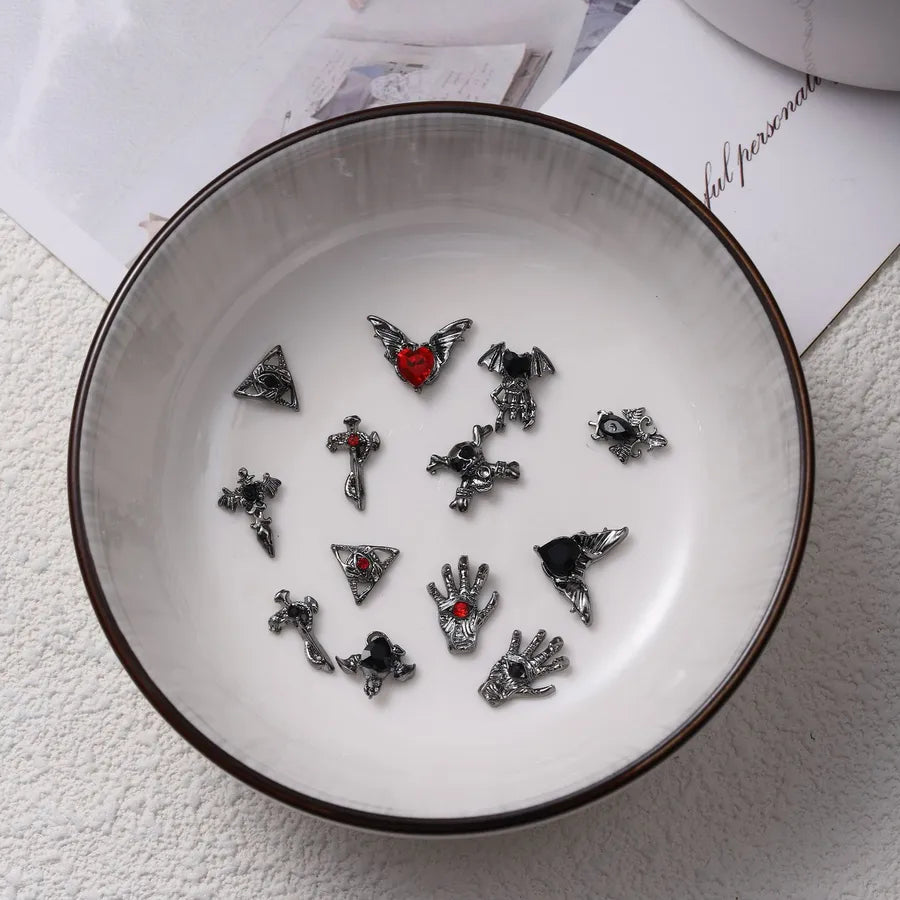 Halloween Dark Series Nail Ornament Three-Dimensional Diamond-Inlaid Cross Love Alloy Nail Accessories Wholesale