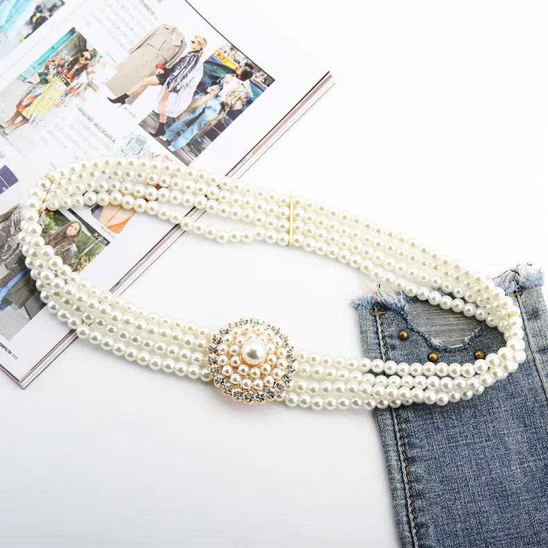 simple style square oval flower plastic beaded inlay rhinestones women's chain belts 1 piece
