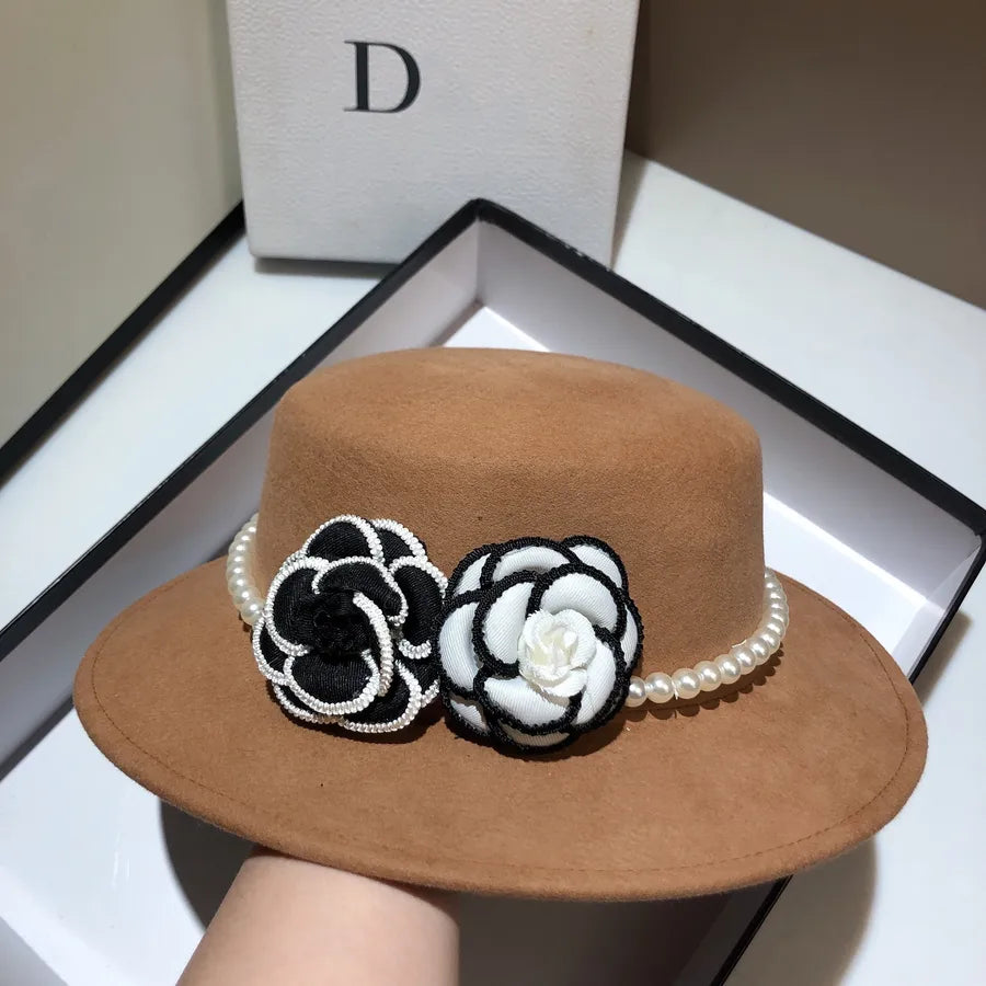 women's elegant retro solid color flowers wide eaves fedora hat