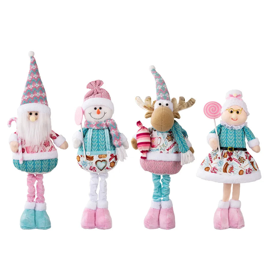 New Christmas Decoration Pink Santa Claus Snowman Extendable Dolls Display Window Arrangement Festive Polyester And Cotton Decor