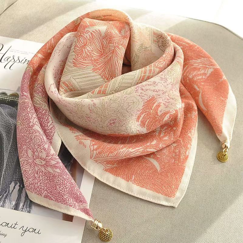 Women's Simple Style Color Block cotton and linen Silk Scarf