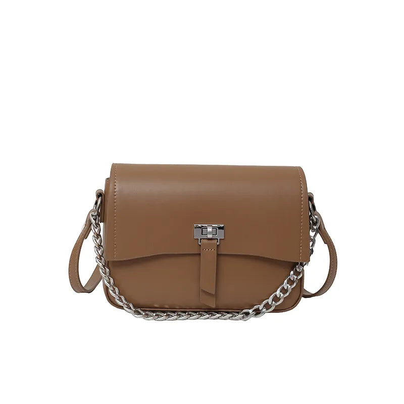 Women's PU Solid Color Classic Style Square Magnetic Buckle Handbag Crossbody Bag