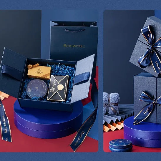 Luxury Blue Orange Double Opening Gift Box Creative Present Packaging For Men Elegant Luxurious Unisex Gift Box