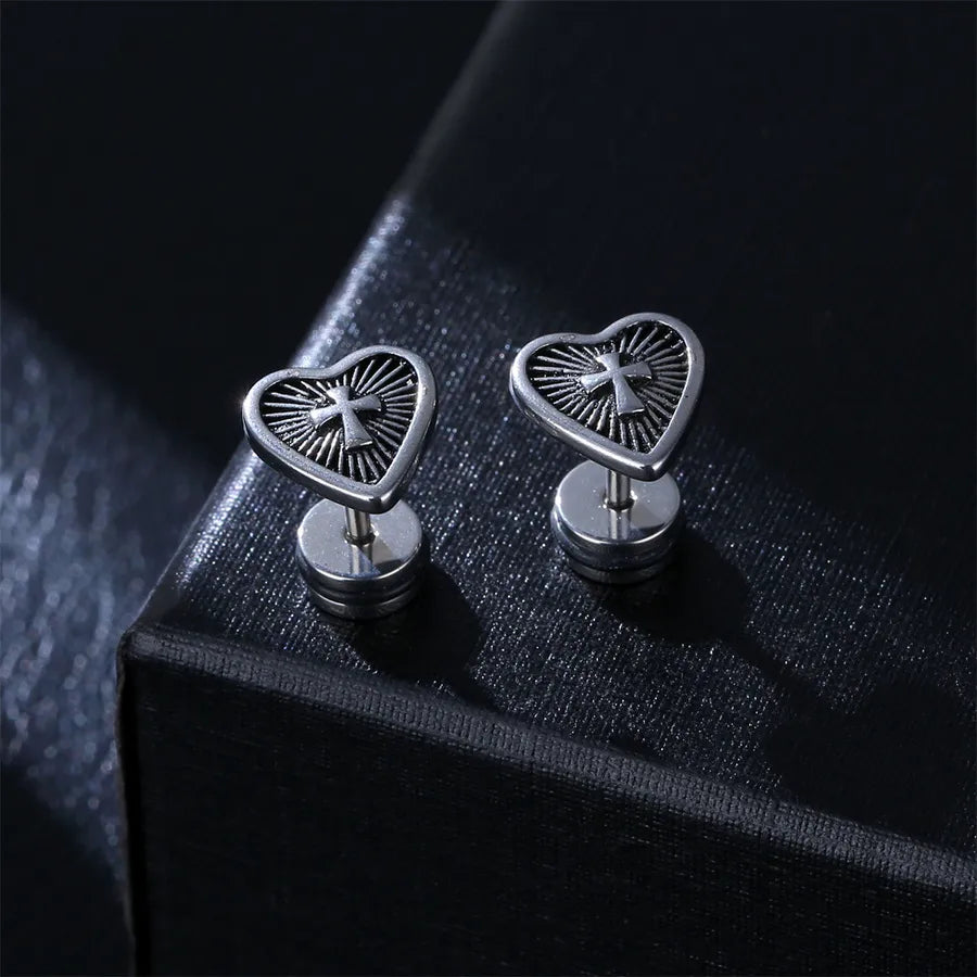 hip-hop cross heart shape stainless steel plating ear studs 1 pair