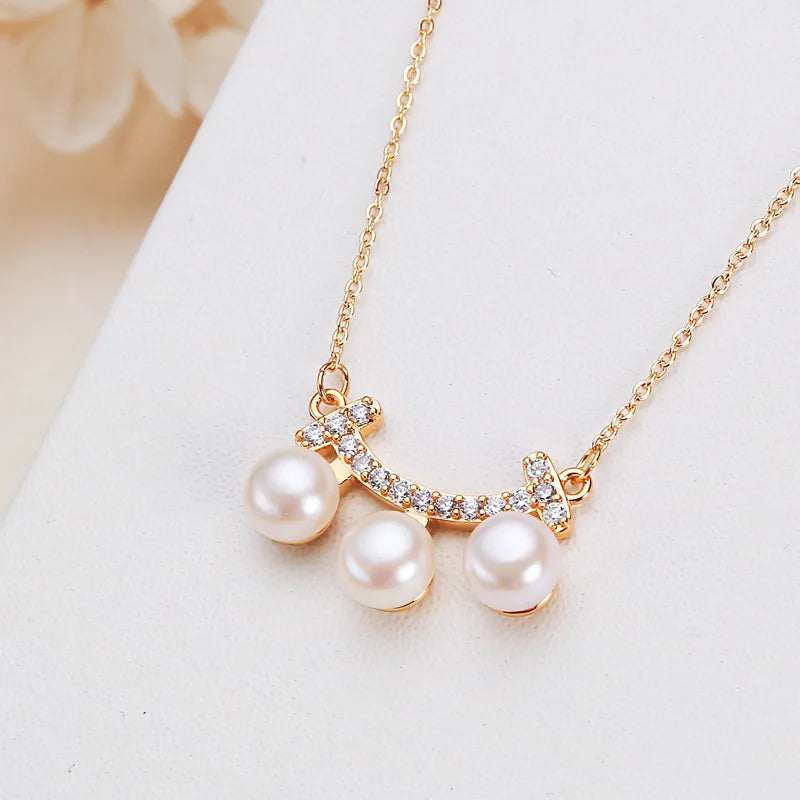 Freshwater Pearl Copper Alloy Zircon cable chain Plating Inlay Geometric Necklace