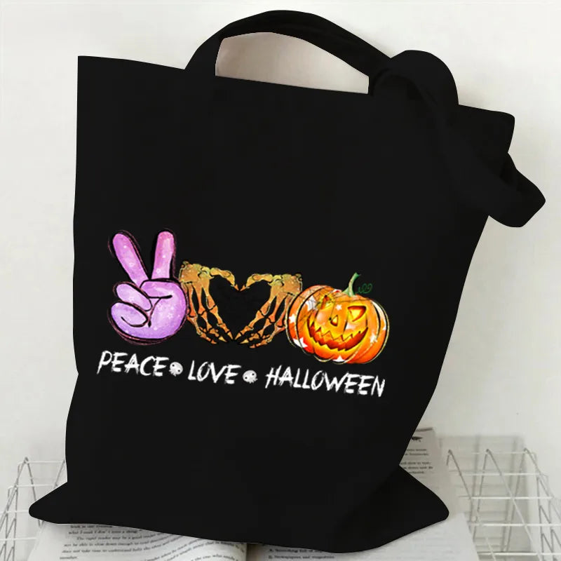 Halloween Cartoon Pumpkin Decorative Canvas Bag Student Handbag Shopping Commuter Bag Large Square Fashion Tote Bag