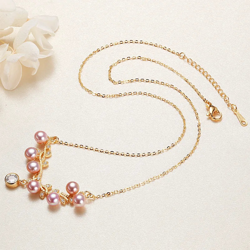 Freshwater Pearl Copper cable chain Geometric Pendant Necklace