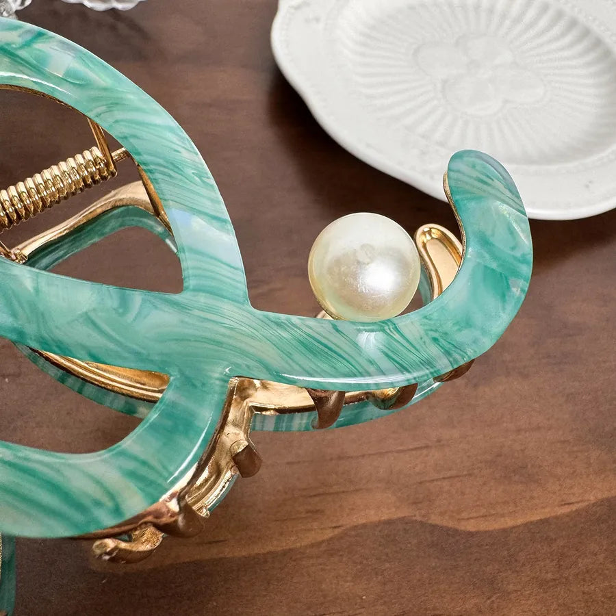 IG Style Women's Waves Arylic Alloy Inlay Pearl Hair Claws