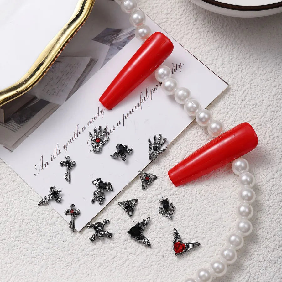 Halloween Dark Series Nail Ornament Three-Dimensional Diamond-Inlaid Cross Love Alloy Nail Accessories Wholesale