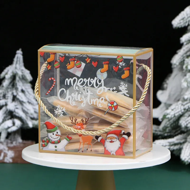 Portable Christmas PET Transparent Packaging Box for Baked Goods Candy Caramels Cookies Gift Box with Snowflake Design