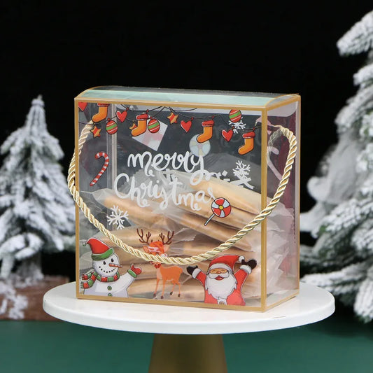 Portable Christmas PET Transparent Packaging Box for Baked Goods Candy Caramels Cookies Gift Box with Snowflake Design