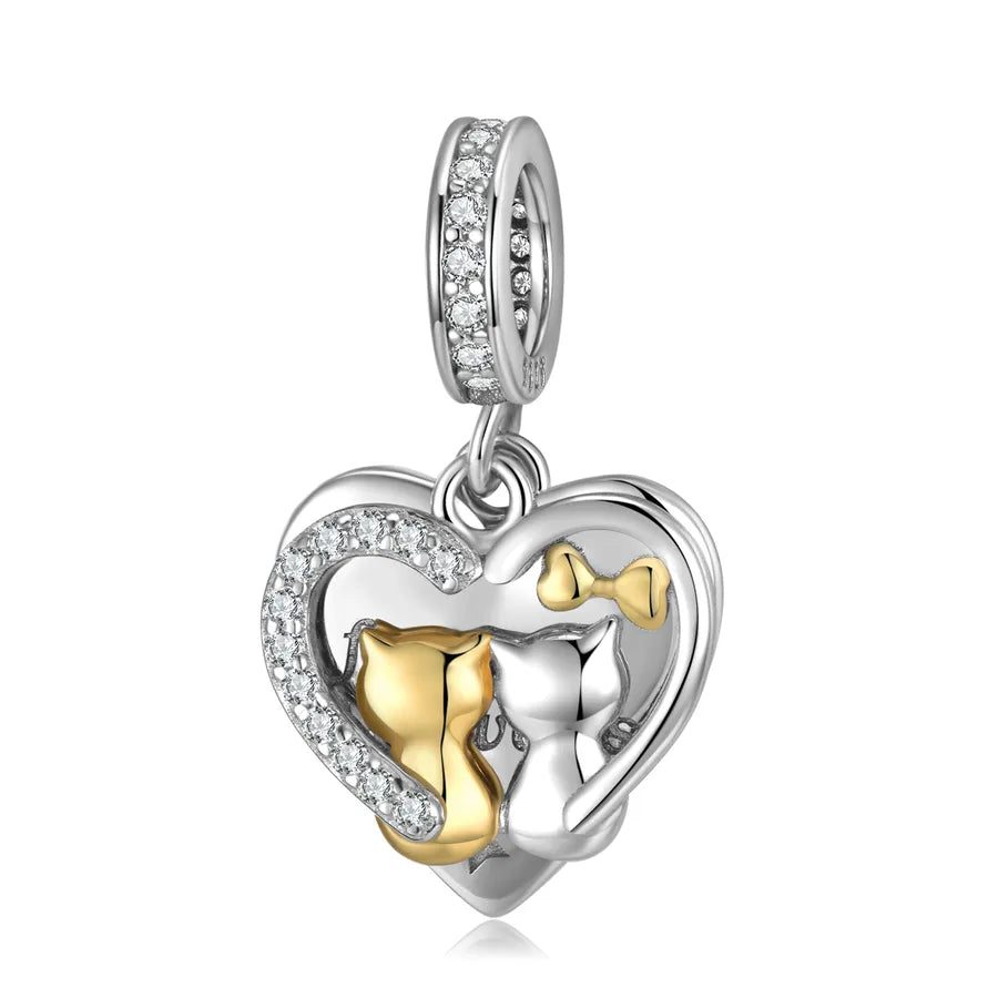 1 Piece 925 Sterling Silver Zircon Heart Shape Cat Rose Jewelry Accessories